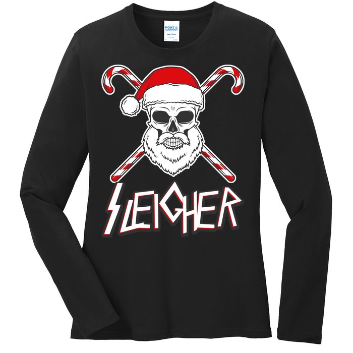 Sleigher Santa Candy Cane Skull Ladies Long Sleeve Shirt