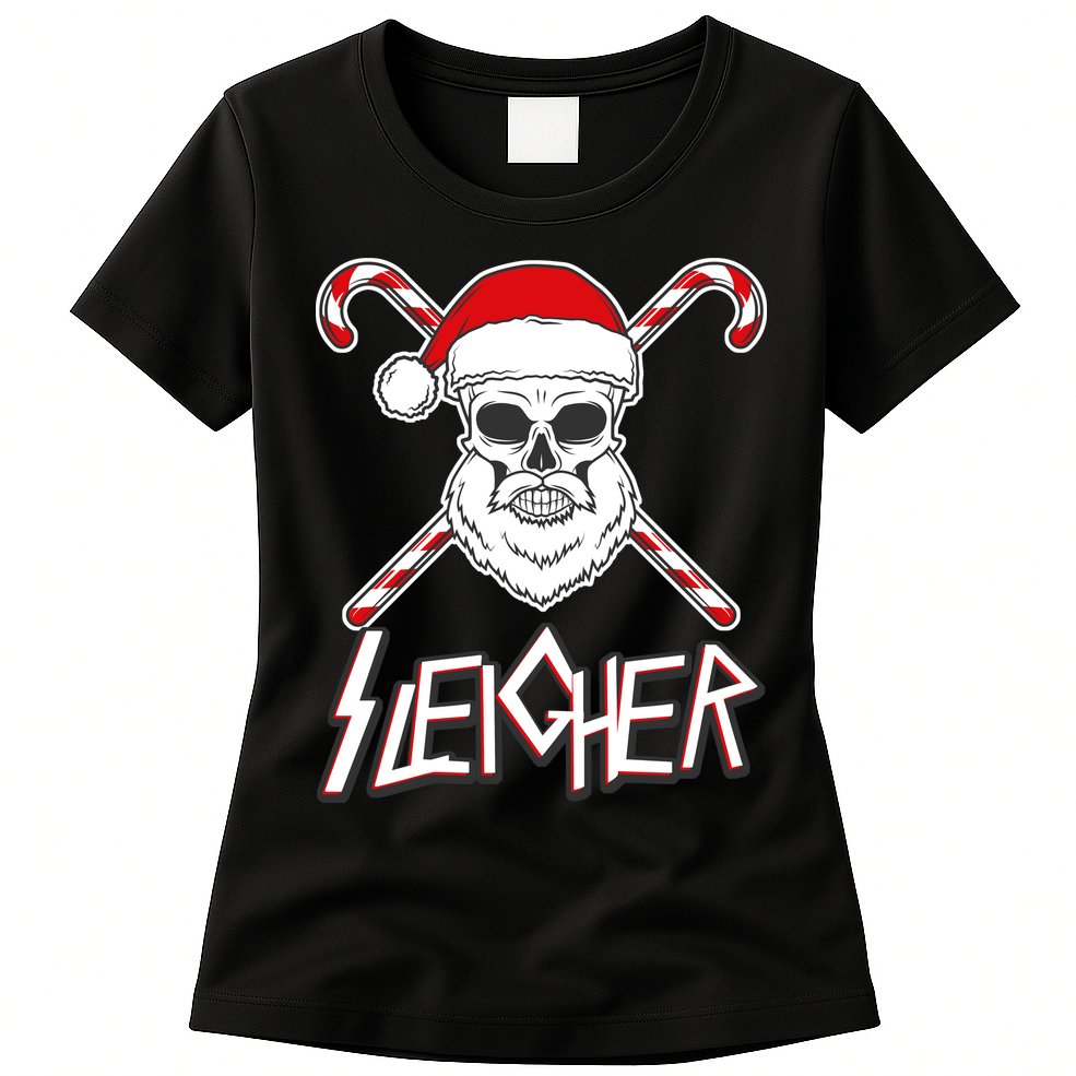 Sleigher Santa Candy Cane Skull Womens T-Shirt