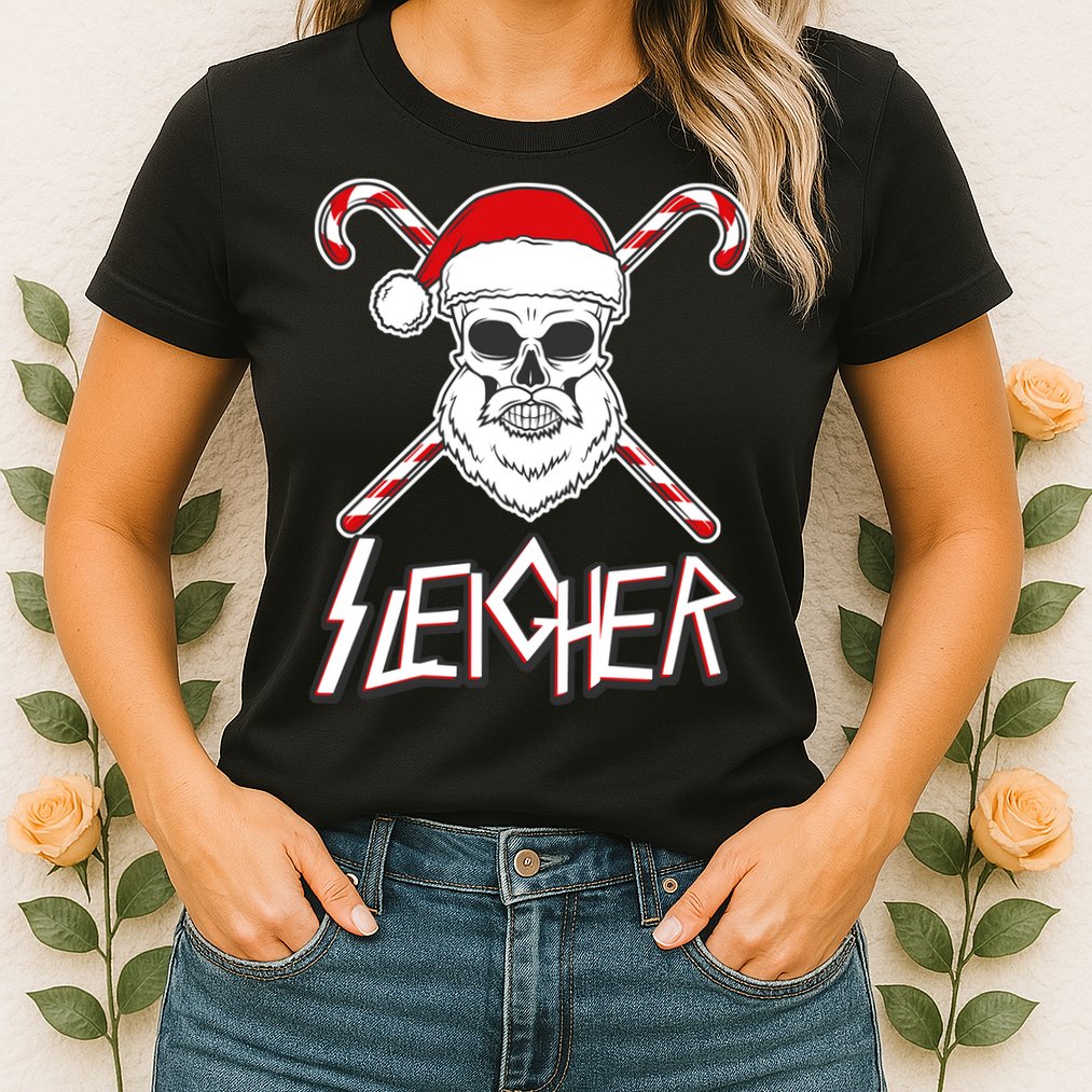 Sleigher Santa Candy Cane Skull Womens T-Shirt