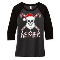 Sleigher Santa Candy Cane Skull Women's Tri-Blend 3/4-Sleeve Raglan Shirt