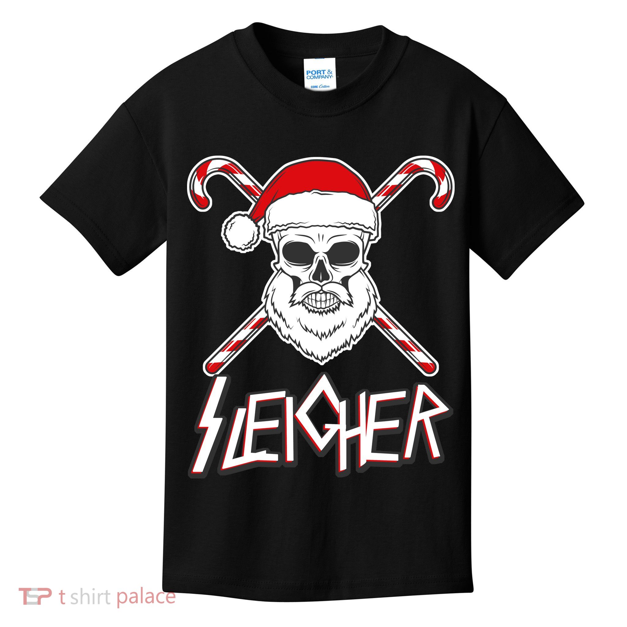 Sleigher Santa Candy Cane Skull Kids T-Shirt