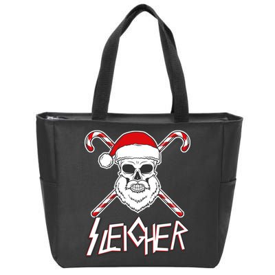 Sleigher Santa Candy Cane Skull Zip Tote Bag