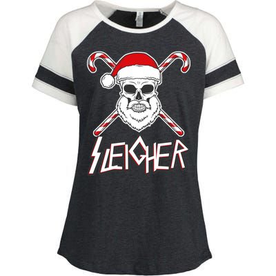 Sleigher Santa Candy Cane Skull Enza Ladies Jersey Colorblock Tee