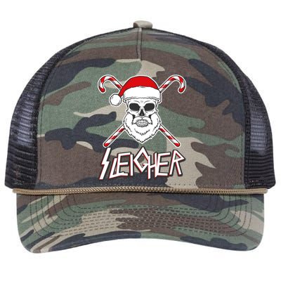 Sleigher Santa Candy Cane Skull Retro Rope Trucker Hat Cap