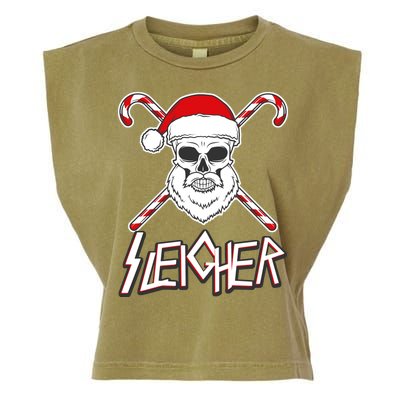 Sleigher Santa Candy Cane Skull Garment-Dyed Women's Muscle Tee