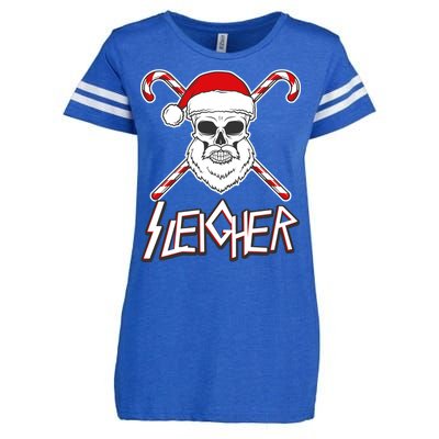 Sleigher Santa Candy Cane Skull Enza Ladies Jersey Football T-Shirt