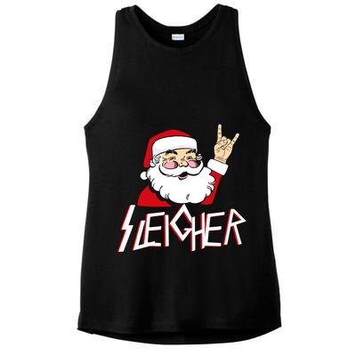 Sleigher Santa Rocks Ladies PosiCharge Tri-Blend Wicking Tank