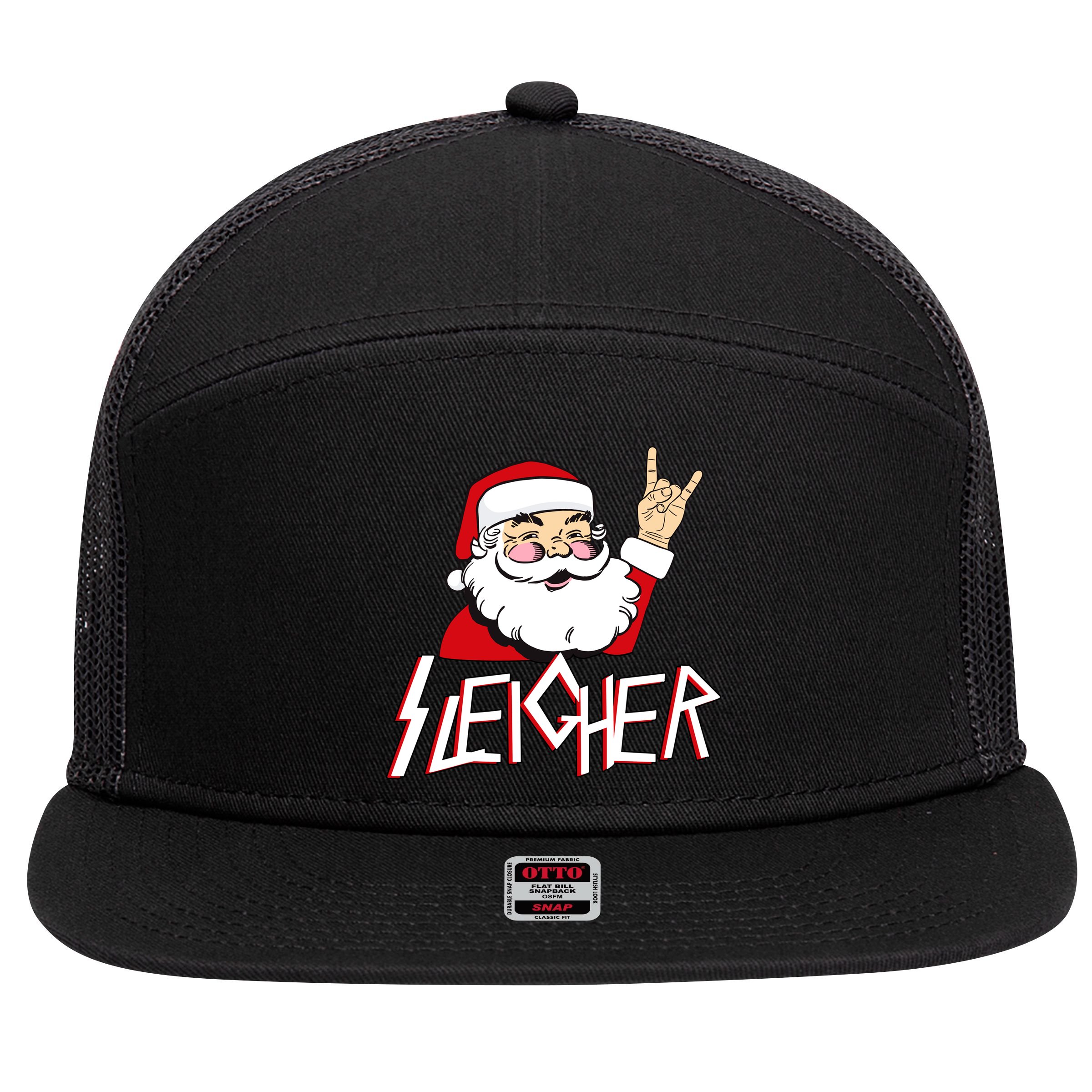 Sleigher Santa Rocks 7 Panel Mesh Trucker Snapback Hat