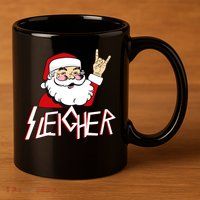 Sleigher Santa Rocks 11oz C Handle Ceramic Mug