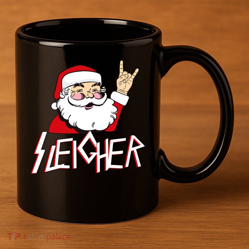 Sleigher Santa Rocks 11oz C Handle Ceramic Mug