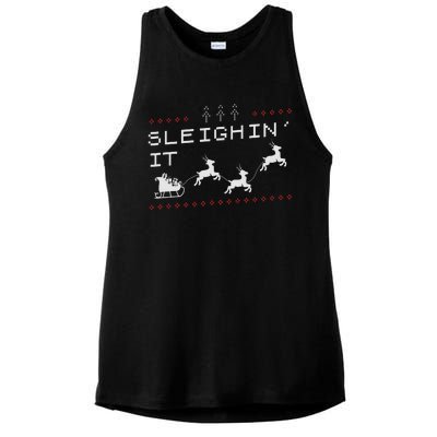 Sleighin It Ugly Christmas  Ladies PosiCharge Tri-Blend Wicking Tank