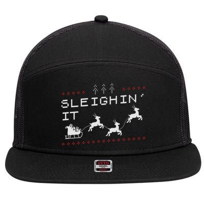 Sleighin It Ugly Christmas  7 Panel Mesh Trucker Snapback Hat