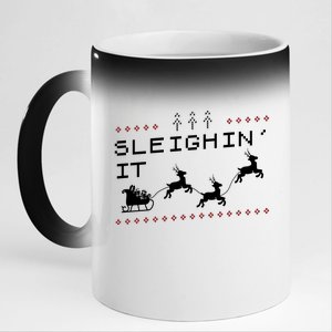 Sleighin It Ugly Christmas  11oz Black Color Changing Mug