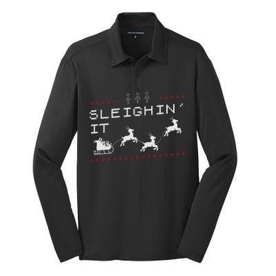 Sleighin It Ugly Christmas  Silk Touch Performance Long Sleeve Polo