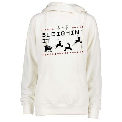 Sleighin It Ugly Christmas  Womens Funnel Neck Pullover Hood