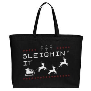 Sleighin It Ugly Christmas  Cotton Canvas Jumbo Tote