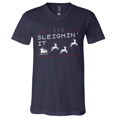 Sleighin It Ugly Christmas  V-Neck T-Shirt