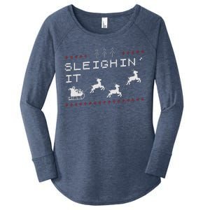 Sleighin It Ugly Christmas  Women's Perfect Tri Tunic Long Sleeve Shirt