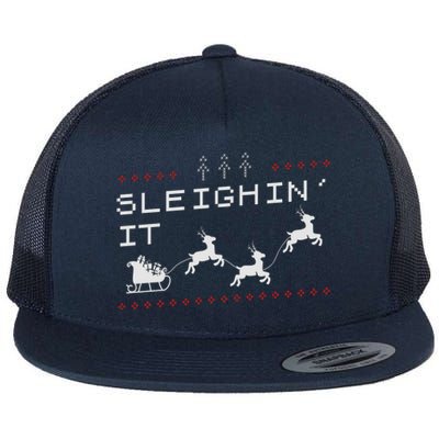 Sleighin It Ugly Christmas  Flat Bill Trucker Hat