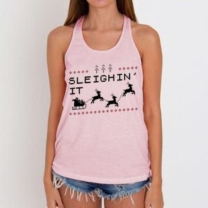 Sleighin It Ugly Christmas  Women's Knotted Racerback Tank