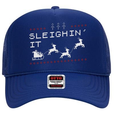 Sleighin It Ugly Christmas  High Crown Mesh Back Trucker Hat