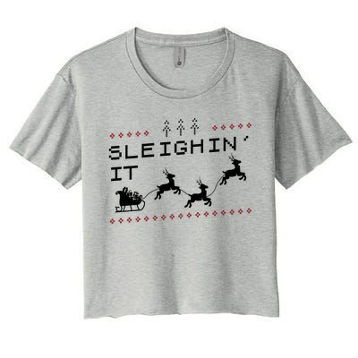 Sleighin It Ugly Christmas  Women's Crop Top Tee