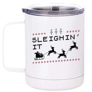 Sleighin It Ugly Christmas  12 oz Stainless Steel Tumbler Cup