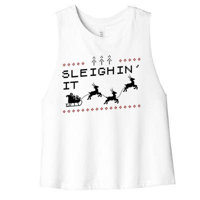 Sleighin It Ugly Christmas  Women's Racerback Cropped Tank