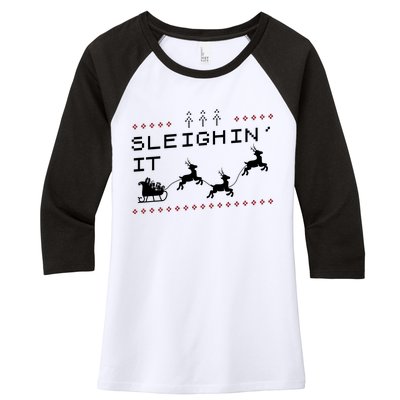 Sleighin It Ugly Christmas  Women's Tri-Blend 3/4-Sleeve Raglan Shirt