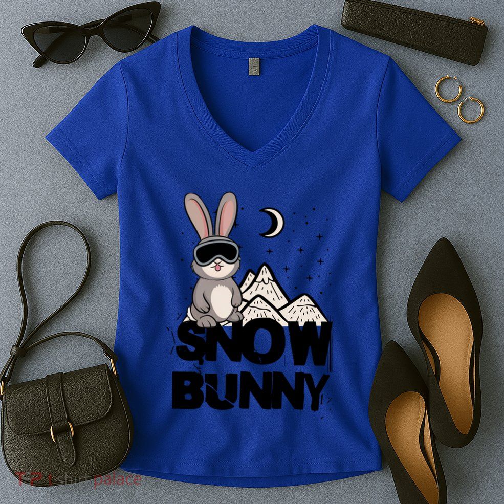 Skiing Lover Funny Ski Lodge Snowboard Snow Bunny Gift Women's V-Neck T-Shirt