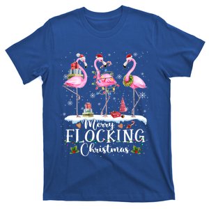 Santa Light Flamingo Snow Merry Flocking Christmas Pajamas Cool Gift T-Shirt