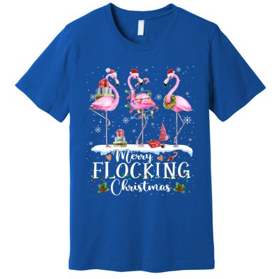 Santa Light Flamingo Snow Merry Flocking Christmas Pajamas Cool Gift Premium T-Shirt