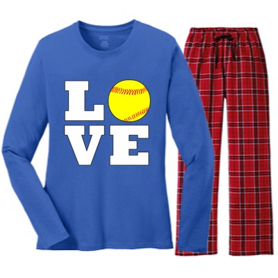 Softball Love Fastpitch Softball Player Gift Women's Long Sleeve Flannel Pajama Set 