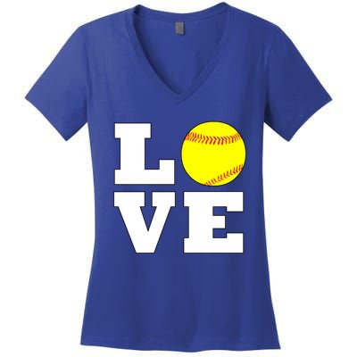 Softball Love Fastpitch Softball Player Gift Women's V-Neck T-Shirt