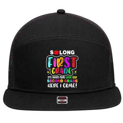 So Long First Grade Hello Second Grade Here I Come 2nd Grade 7 Panel Mesh Trucker Snapback Hat
