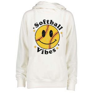 Softball Lover Fan Smiling Face Costume Happy Cute Smile Womens Funnel Neck Pullover Hood