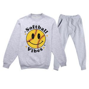 Softball Lover Fan Smiling Face Costume Happy Cute Smile Premium Crewneck Sweatsuit Set