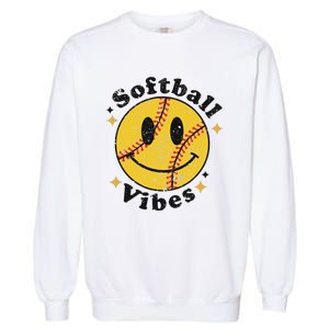 Softball Lover Fan Smiling Face Costume Happy Cute Smile Garment-Dyed Sweatshirt