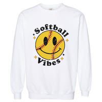 Softball Lover Fan Smiling Face Costume Happy Cute Smile Garment-Dyed Sweatshirt