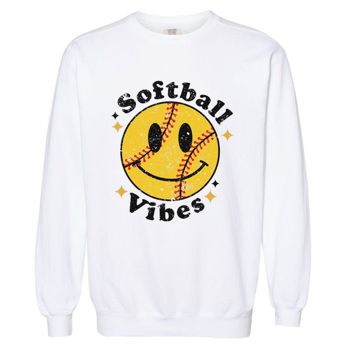 Softball Lover Fan Smiling Face Costume Happy Cute Smile Garment-Dyed Sweatshirt