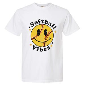 Softball Lover Fan Smiling Face Costume Happy Cute Smile Garment-Dyed Heavyweight T-Shirt