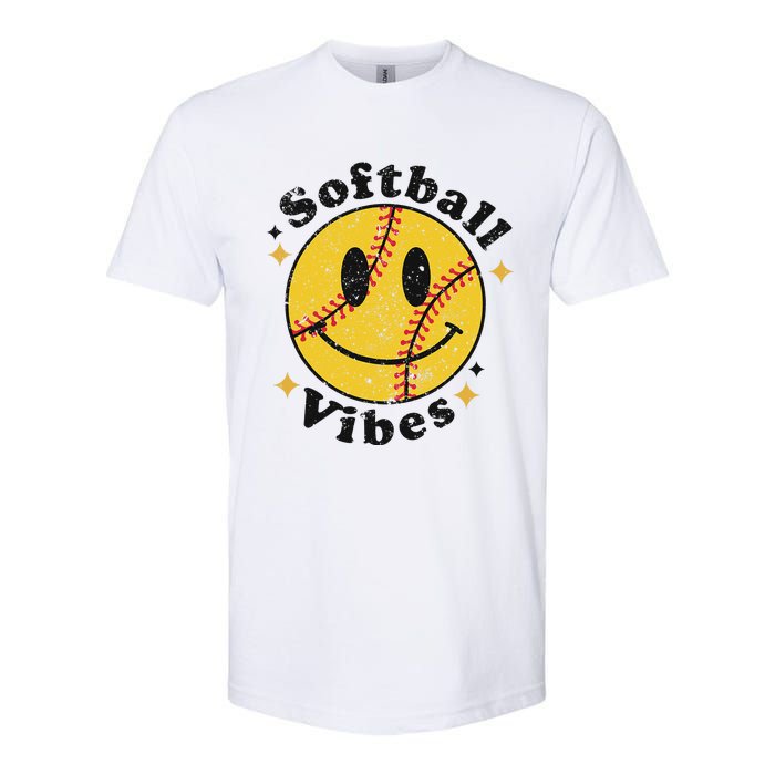 Softball Lover Fan Smiling Face Costume Happy Cute Smile Softstyle CVC T-Shirt