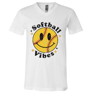 Softball Lover Fan Smiling Face Costume Happy Cute Smile V-Neck T-Shirt