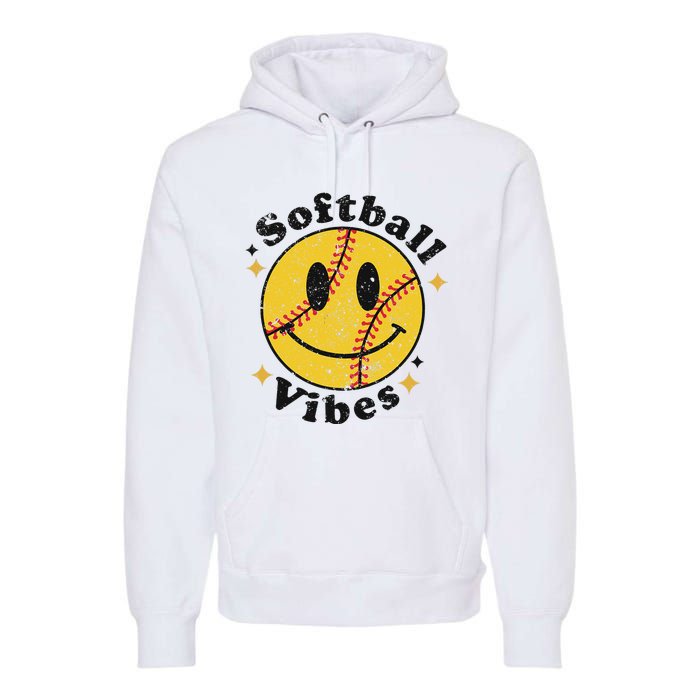 Softball Lover Fan Smiling Face Costume Happy Cute Smile Premium Hoodie