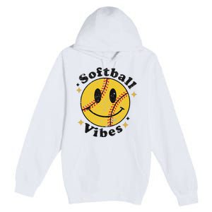 Softball Lover Fan Smiling Face Costume Happy Cute Smile Premium Pullover Hoodie