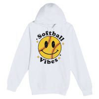 Softball Lover Fan Smiling Face Costume Happy Cute Smile Premium Pullover Hoodie