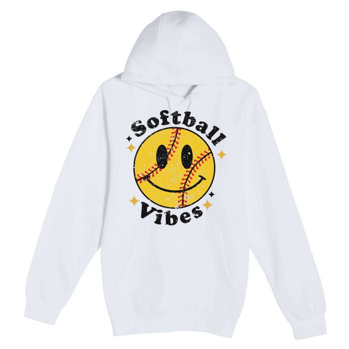 Softball Lover Fan Smiling Face Costume Happy Cute Smile Premium Pullover Hoodie