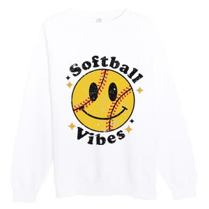 Softball Lover Fan Smiling Face Costume Happy Cute Smile Premium Crewneck Sweatshirt