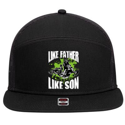 Snowcross Like Father Like Son Gift Proud Snowmobiling Cool Gift 7 Panel Mesh Trucker Snapback Hat