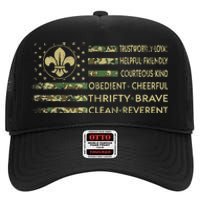 Scout Leader Funny Scout Camping Camo Us America High Crown Mesh Back Trucker Hat